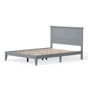 Traditional Solid Oak Wooden Platform Bed Frame with Headboard (Color: Grey, size: Queen)