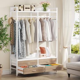 Freestanding Garment Rack Clothes Hanging Rod with 4 Storage Drawers (Color: white oak)