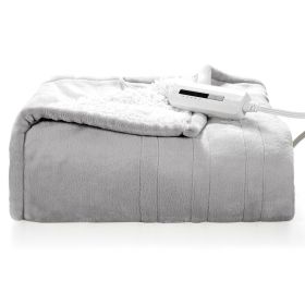 Heated Electric Sherpa Throw Blanket (Color: grey white)