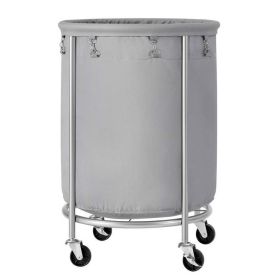 Round 45-Gallon Laundry Basket Hamper withFabric Bag Steel Frame on Wheels (Color: Grey)