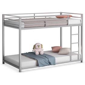 Twin over Twin Low Profile Modern Bunk Bed Frame Metal Finish (Color: Silver)