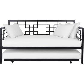 Contemporary Metal Daybed Frame with Twin Pull-Out Trundle Bed (Color: Black)