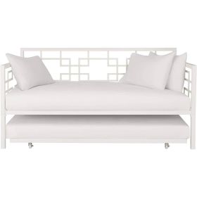 Contemporary Metal Daybed Frame with Twin Pull-Out Trundle Bed (Color: White)