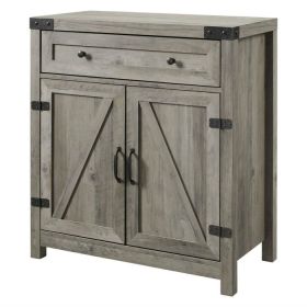 Rustic Farmhouse Barn Door Accent Storage Cabinet (Color: grey wash)