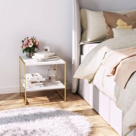 Industrial Modern Gold Metal Wood Top Nightstand End Table with Shelf (Color: white shelf)