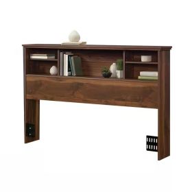 Modern Farmhouse Bookcase Headboard Wood Finish (Color: brown walnut, size: full/queen)