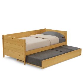 Solid Wood Daybed with Roll Out Trundle Bed Frame (Color: yellow brown)