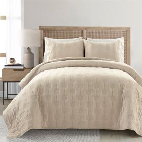 Lightweight Textured Cotton 3 Piece Quilt Set (Color: Beige, size: full/queen)