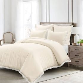 Full/Queen French Country Ivory 5-Piece Lightweight Comforter Set w/ Lace Trim (Color: Ivory, size: full/queen)