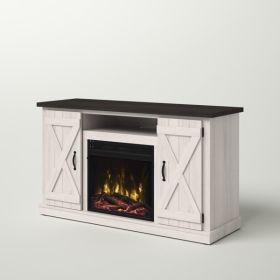 FarmHouse Rustic TV Entertainment Electric Fireplace (Color: Ivory)