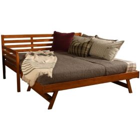 Solid Wood Daybed Frame with Twin Pop-Up Trundle Bed (Color: medium brown)