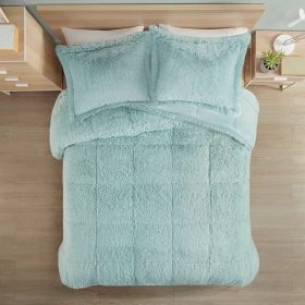 Soft Sherpa Faux Fur Comforter Set with Pillow Shams (Color: light teal blue, size: king/california king)