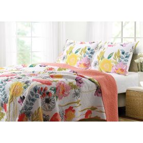 3-Piece Cotton Quilt Set with Multi-Color Floral Pattern (Color: Multi-Color, size: King)