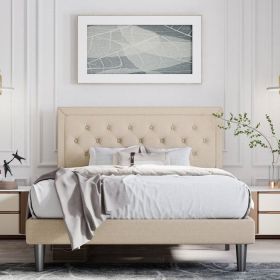 Adjustable Height Platform Bed Frame with Upholstered Headboard (Color: Beige, size: King)