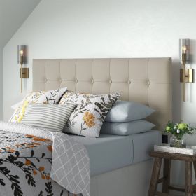 Button-Tufted Headboard in Light Grey Beige Taupe Upholstered Fabric (size: King)