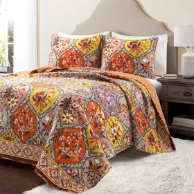 Boho Floral Lightweight Cotton Orange Mauve Yellow 3-Piece Quilt Set (size: king/cal king)
