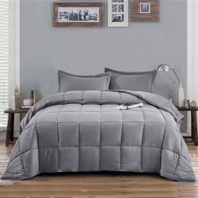 3-Piece Microfiber Reversible Comforter Set (Color: Grey, size: King)
