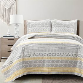Scandinavian Grey/Yellow/White Chevron Stripe Reversible Cotton Quilt Set (Color: grey yellow white, size: King)