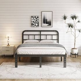 Heavy Duty Black Metal Platform Bed Frame with Headboard (size: King)