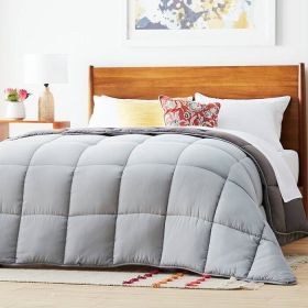 All Seasons Plush Light/Dark Grey Reversible Polyester Down Alternative Comforter (Color: plush ligh dark grey, size: King)