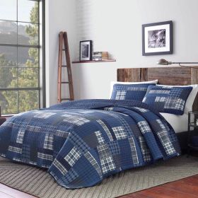 100-Percent Cotton Reversible Blue Patchwork Quilt Set (size: King)