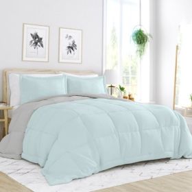 Microfiber Reversible Comforter Set (Color: aqua blue grey, size: king/california king)