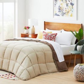 All Seasons Plush Light/Dark Grey Reversible Polyester Down Alternative Comforter (Color: beige brown, size: King)