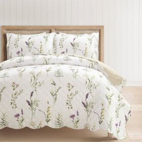 Scallop Edge Floral Lightweight 3 Piece Quilt Set (size: king/california king)