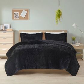 Soft Sherpa Faux Fur Comforter Set with Pillow Shams (Color: Black, size: king claifornia king)