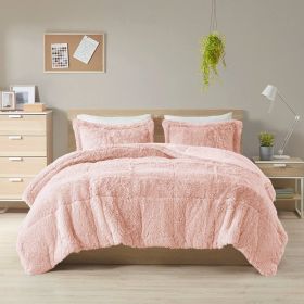 Soft Sherpa Faux Fur Comforter Set with Pillow Shams (Color: Pink, size: king/california king)