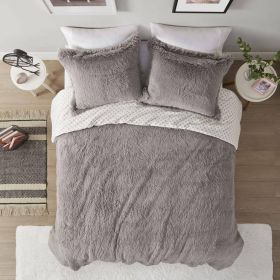 Grey Reversible Soft Sherpa Faux Fur Comforter Set (Color: Grey, size: king/california king)