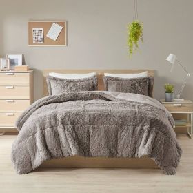 Soft Sherpa Faux Fur Comforter Set with Pillow Shams (Color: Grey, size: king/california king)