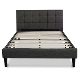 King size Dark Grey Upholstered Platform Bed with Headboard (Color: Dark Grey, size: King)