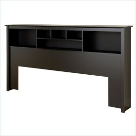 King size Bookcase Headboard  Book Shelf Wood Finish (Color: Black)