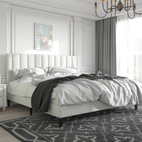 Velvet Upholstered Platform Bed Frame with Headboard (Color: White, size: King)