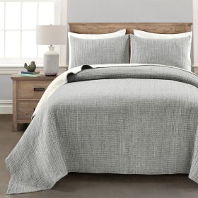 3-Piece Reversible Cotton Yarn Woven Coverlet Set (Color: grey cream, size: King)