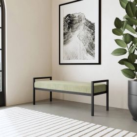 Modern Industrial Bed Bench with  Metal Frame and Velvet Cushion (Color: Sage Green)