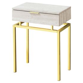 24in Modern End Table 1 Drawer Nightstand (Color: beige marble gold legs)