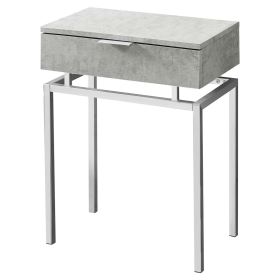 24in Modern End Table 1 Drawer Nightstand (Color: grey marble chrome legs)