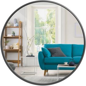 37 Inch Round Bathroom Vanity Wall Mirror Frame (Color: Matte Black)
