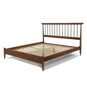 Hardwood Mid Century Platform Bed Frame with Headboard in Walnut (size: King)