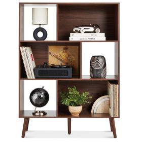 Mid Century Modern Style Bookcase Storage Shelving Unit Wood Finish (Color: Walnut)