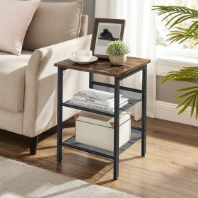 Modern Industrial Side Table Nightstand in Black Metal with Wood Top (Color: brown top)