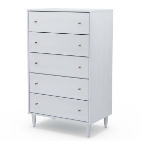 Farmhouse Mid Century 5 Drawer Chest (Color: White)