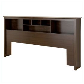 King size Bookcase Headboard  Book Shelf Wood Finish (Color: Espresso)