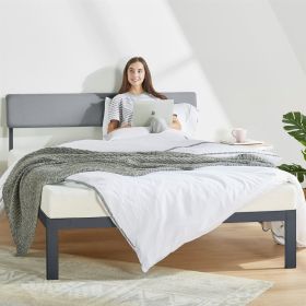 Grey Soft Fabric Metal Headboard Platform Bed Wooden Slats (size: King)