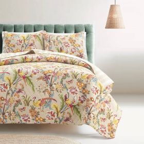 Lightweight Peacocks Polyester Quilt Set (Color: Tan, size: King)
