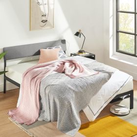 Grey Soft Fabric Metal Headboard Platform Bed Wooden Slats (size: Queen)