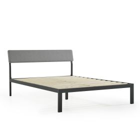 Grey Soft Fabric Metal Headboard Platform Bed Wooden Slats (size: Twin)