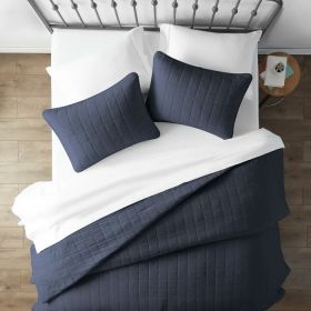 Microfiber Farmhouse Coverlet Bedspread Set (Color: Navy, size: full/queen)